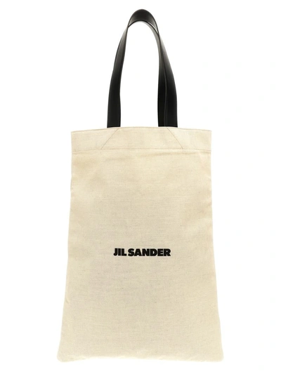 Jil Sander Flat Shopper Tote Bag White/black In Beige