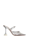 Amina Muaddi Silver Gilda Glass Mules In Grigio