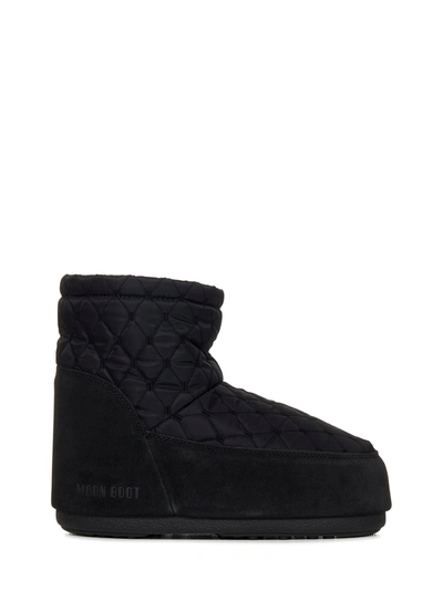 Moon Boot Black Icon Low No Lace Quilted Boots In Nero