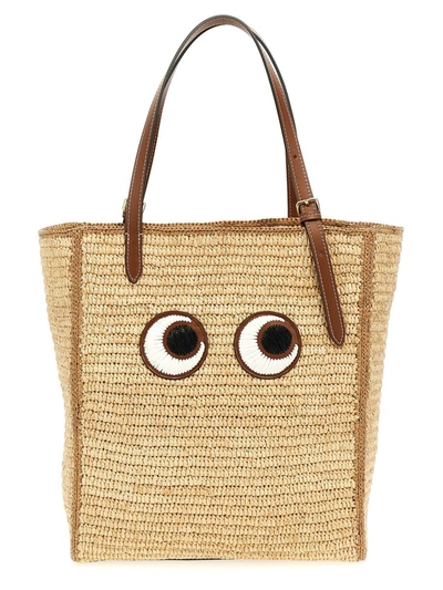 Anya Hindmarch Eyes Raffia Tote Bag In Beige