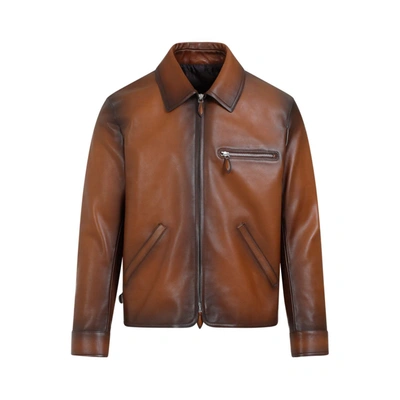 Acne Studios Berluti Leather Jacket In Brown