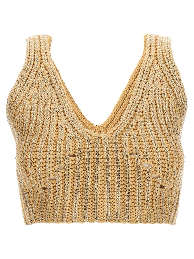 Ermanno Scervino Rhinestone Knit Top In Beis