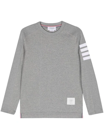 Thom Browne Long Sleeve Tee With 4 Bar Stripe In Milano Cotton In Grey