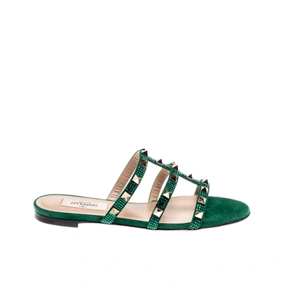 Valentino Garavani Rockstud Suede Sandals In Green