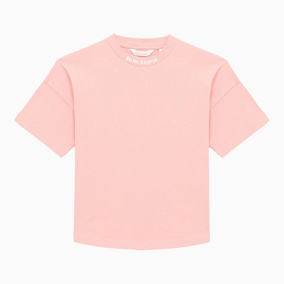 PALM ANGELS PINK COTTON T-SHIRT WITH LOGO