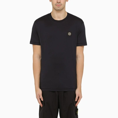 STONE ISLAND STONE ISLAND NAVY CREWNECK T-SHIRT WITH LOGO