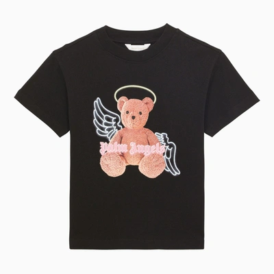 PALM ANGELS BLACK COTTON T-SHIRT WITH PRINT