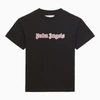 PALM ANGELS BLACK COTTON T-SHIRT WITH LOGO