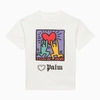 PALM ANGELS WHITE COTTON T-SHIRT WITH PRINT