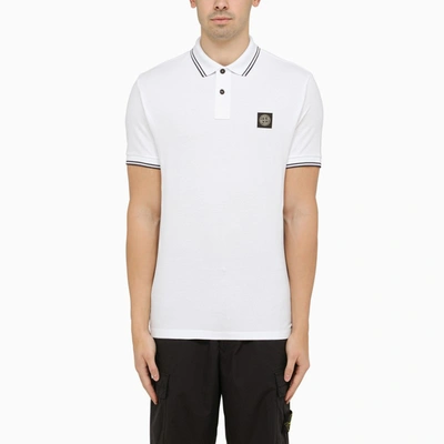 STONE ISLAND STONE ISLAND WHITE SHORT-SLEEVED POLO SHIRT WITH LOGO