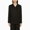 Loulou Studio Black Double-breasted Jacket In Cotton And Linen In Black