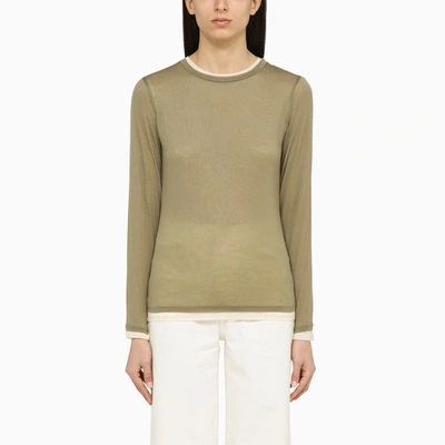 Vince Double-layer Long-sleeve Cotton T-shirt In Green
