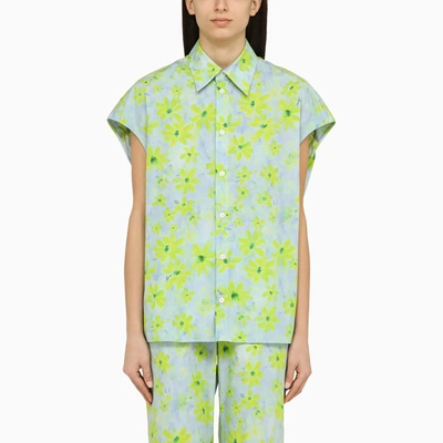 MARNI MARNI LIGHT BLUE/LIGHT GREEN COTTON COCOON SHIRT