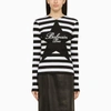 Balmain Black And White Striped Shirt With Cotton Logo In Black