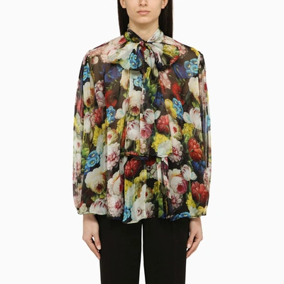 Dolce & Gabbana Silk Night Flower Print Shirt In Multicolor