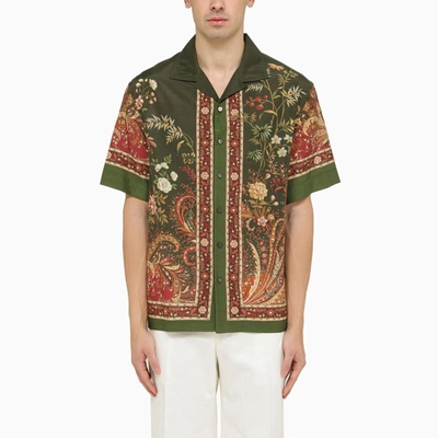 ETRO ETRO GREEN BOWLING SHIRT WITH PAISLEY PATTERN