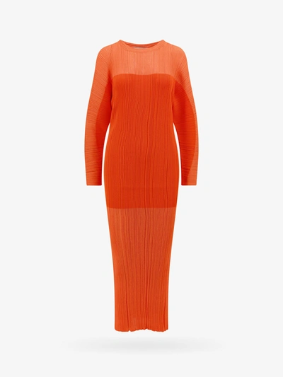 Stella Mccartney Pleated Viscose Long Dress In Orange