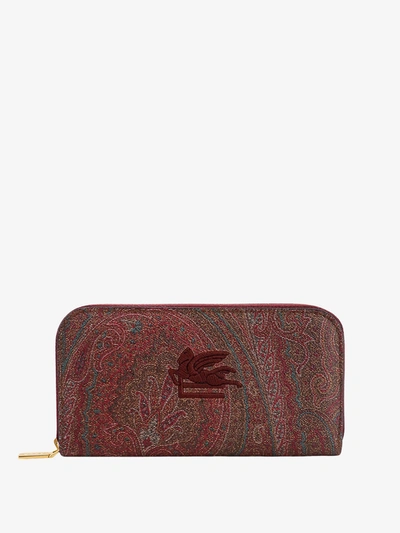 Etro Paisley Fabric Wallet With Embroidered Pegaso Logo In Red