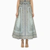 Zimmermann Matchmaker Printed Linen And Silk-blend Midi Skirt In Light Blue