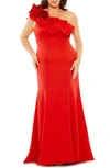Mac Duggal One Shoulder Ruffle Detailed Gown In Red