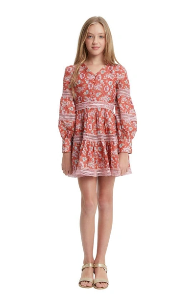 Bardot Junior Kids' Carminia Floral Long Sleeve Party Dress In Red Floral