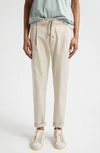 Eleventy Drawstring Waist Stretch Cotton Pants In Taupe