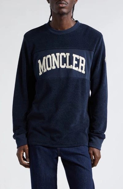 Moncler Navy Embroidered Sweatshirt In Blue