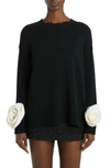 Valentino Wool Knit Sweater W/ Collar And Roses In Black