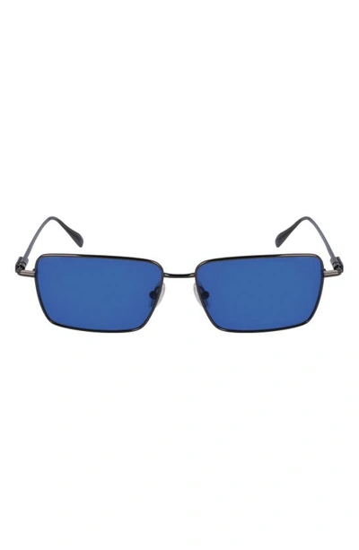 Ferragamo Men's Gancini Evolution Metal Rectangle Sunglasses In Gray/blue Solid