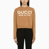 GUCCI GUCCI CAMEL-COLOURED WOOL SWEATER WITH LOGO
