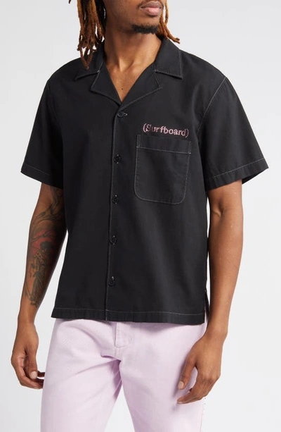 Stockholm Surfboard Club Stoffe Swarovski® Crystal Embellished Short Sleeve Button-up Shirt In Overdyed Black