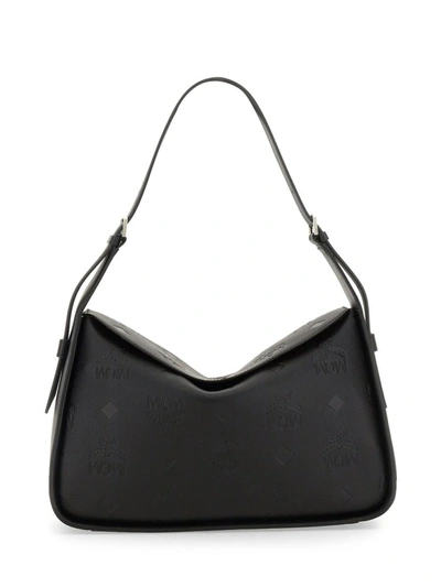 Mcm Women's Large Aren Monogram-embossed Leather Hobo Bag In Black