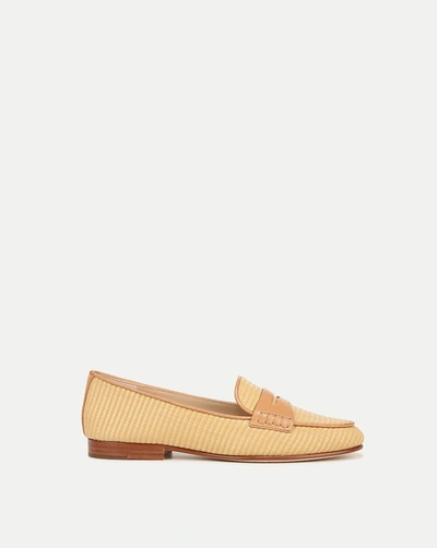 Veronica Beard Raffia Leather Slip-on Penny Loafers In Natural Tan