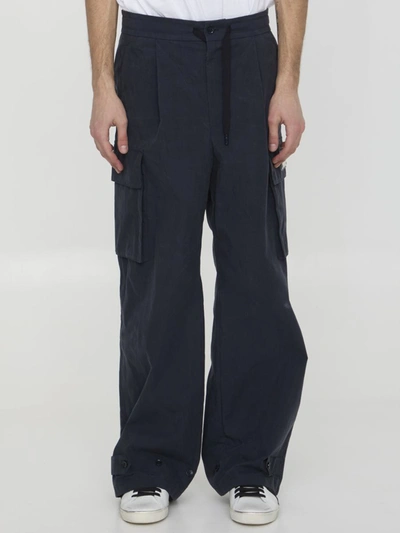 Dolce & Gabbana Logo-plaque Drawstring Cargo Trousers In Blue