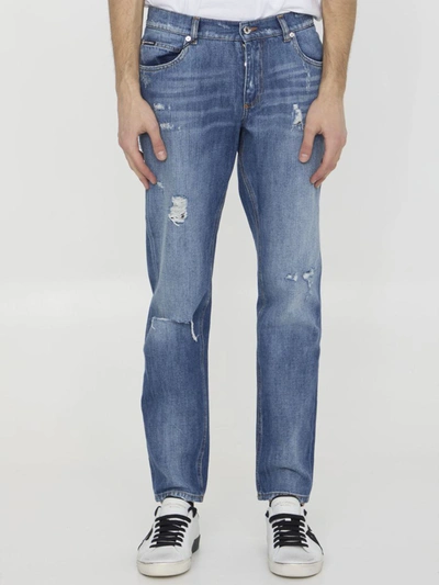 Dolce & Gabbana Slim-fit Distressed Denim Jeans In Blue