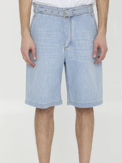 Bottega Veneta Straight-leg Belted Denim Shorts In Blue