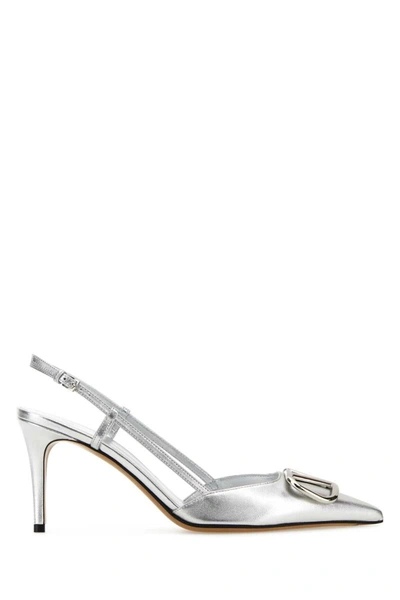 Valentino Garavani V Logo Signature Sling Back In Silver