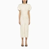 Shop Victoria Beckham Cream-coloured Cotton-blend Midi Dress In White