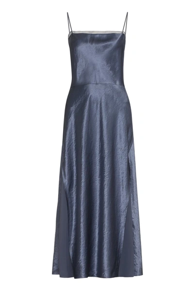 Vince Women's Sheer-paneled Satin Midi-dress In Grey