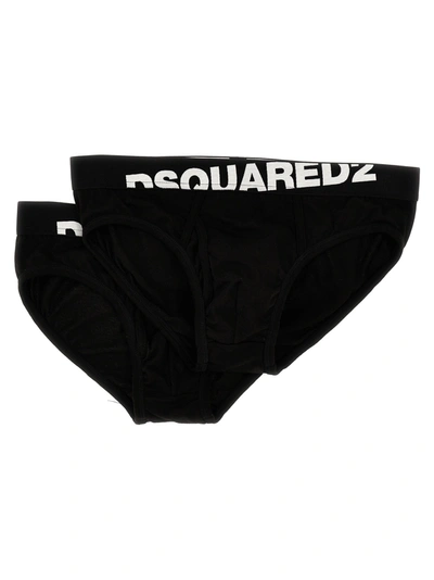 Dsquared2 2-pack Elastic Logo Briefs Underwear, Body White/black