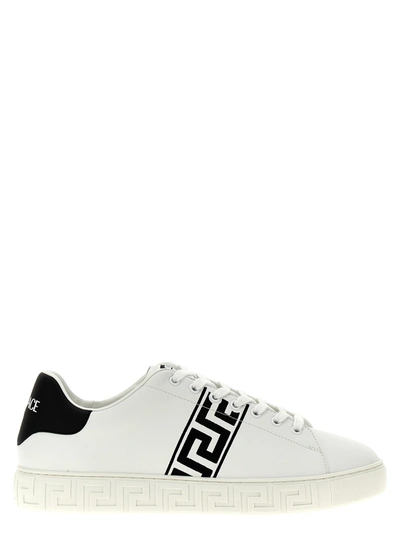 Versace White Greca Sneakers In 2w020-white+black