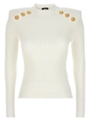 BALMAIN LOGO BUTTON SWEATER SWEATER, CARDIGANS WHITE