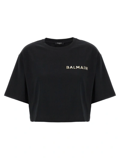 BALMAIN LOGO CROPPED T-SHIRT BLACK