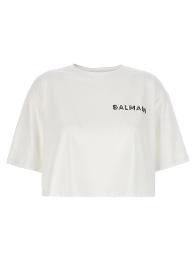 BALMAIN LOGO CROPPED T-SHIRT WHITE