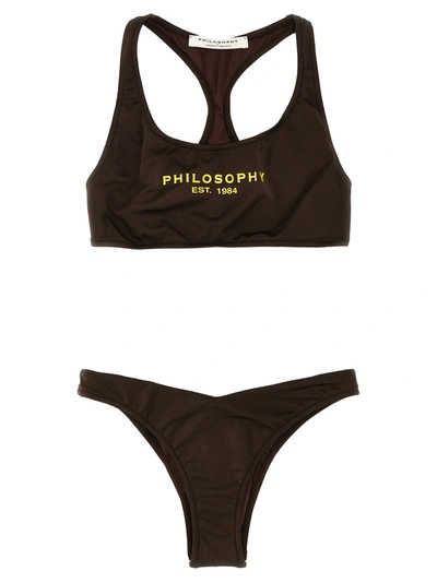 Philosophy Logo Print Bikini Beachwear Brown