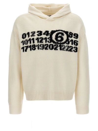 Mm6 Maison Margiela Numeric Signature Sweater, Cardigans White In Blanco