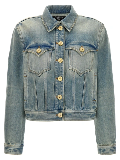 Balmain Vintage Denim Jacket Casual Jackets, Parka Light Blue
