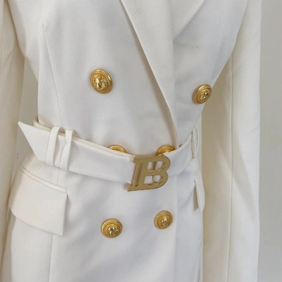 Pre-owned Balmain White B-logo Blazer-style Mini Dress, Size 38