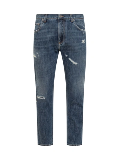 Dolce & Gabbana Denim Jeans With Abrasions In Blue
