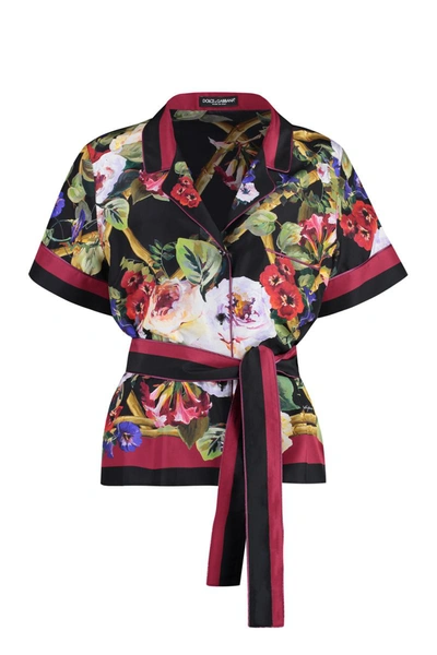 Dolce & Gabbana Tie-detaiied Silk Blouse In Multicolor